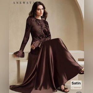 Elegant Brown Floral Women's Prom Dress